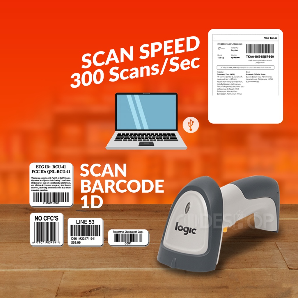 SCANNER MURAH - Single Laser Barcode Scanner Logic LS-30