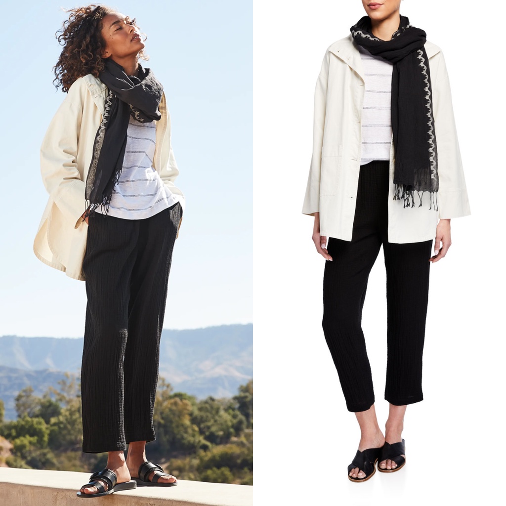 EILEEN FISHER COTTON HEMP STAND COLLAR JACKET