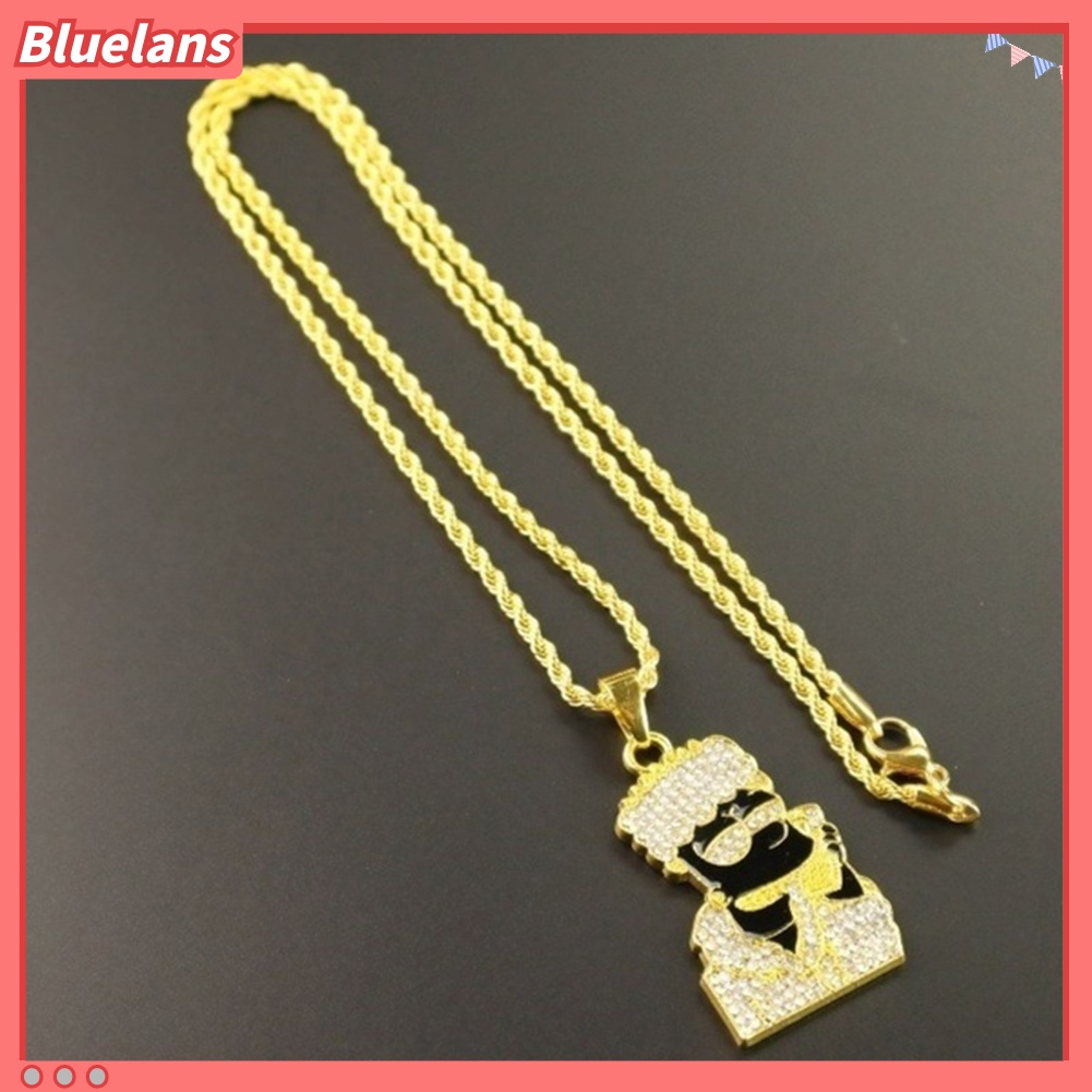 Bluelans Hip Hop Men Rhinestone Cartoon Simpson Pendant Necklace Twist Chain Jewelry Gift