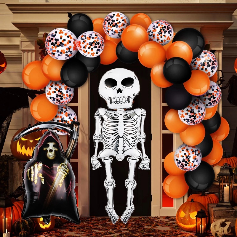 Balon Aluminum Foil Bentuk Tengkorak Ukuran 86x165cm Untuk Dekorasi Pesta Halloween