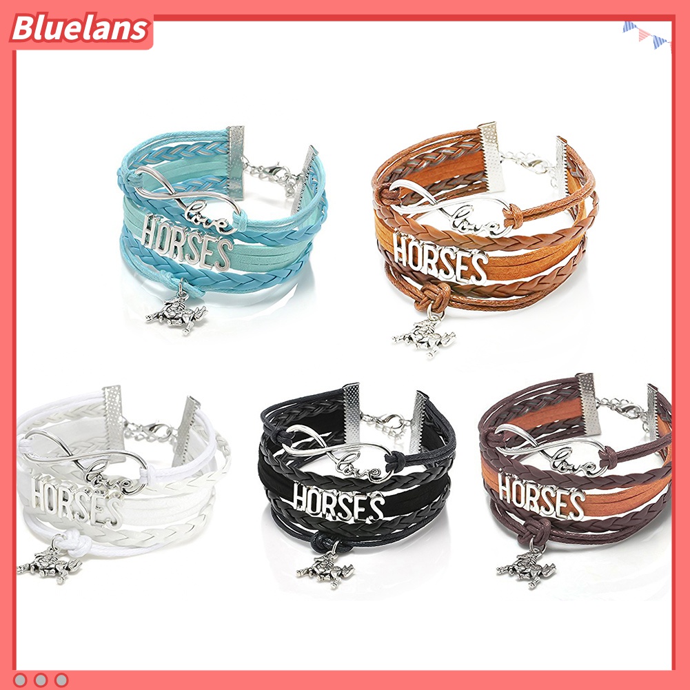 Gelang Multilayer Bahan Kulit Imitasi Motif Infinity Love Horse Untuk Wanita