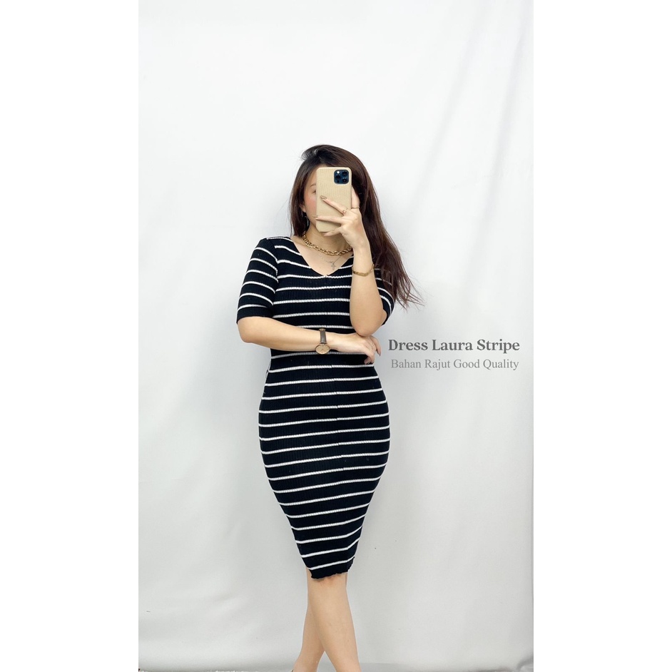 Basic id fashion Dres rajut  Laura stripe / rajut bodycon / rajut premium / dres rajut