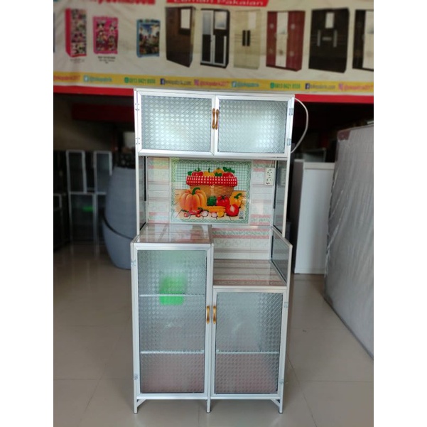Rak Piring 3 Pintu / Rak Piring Kaca Alumunium / Lemari Dapur Keramik / Rak Piring Minimalis Murah B
