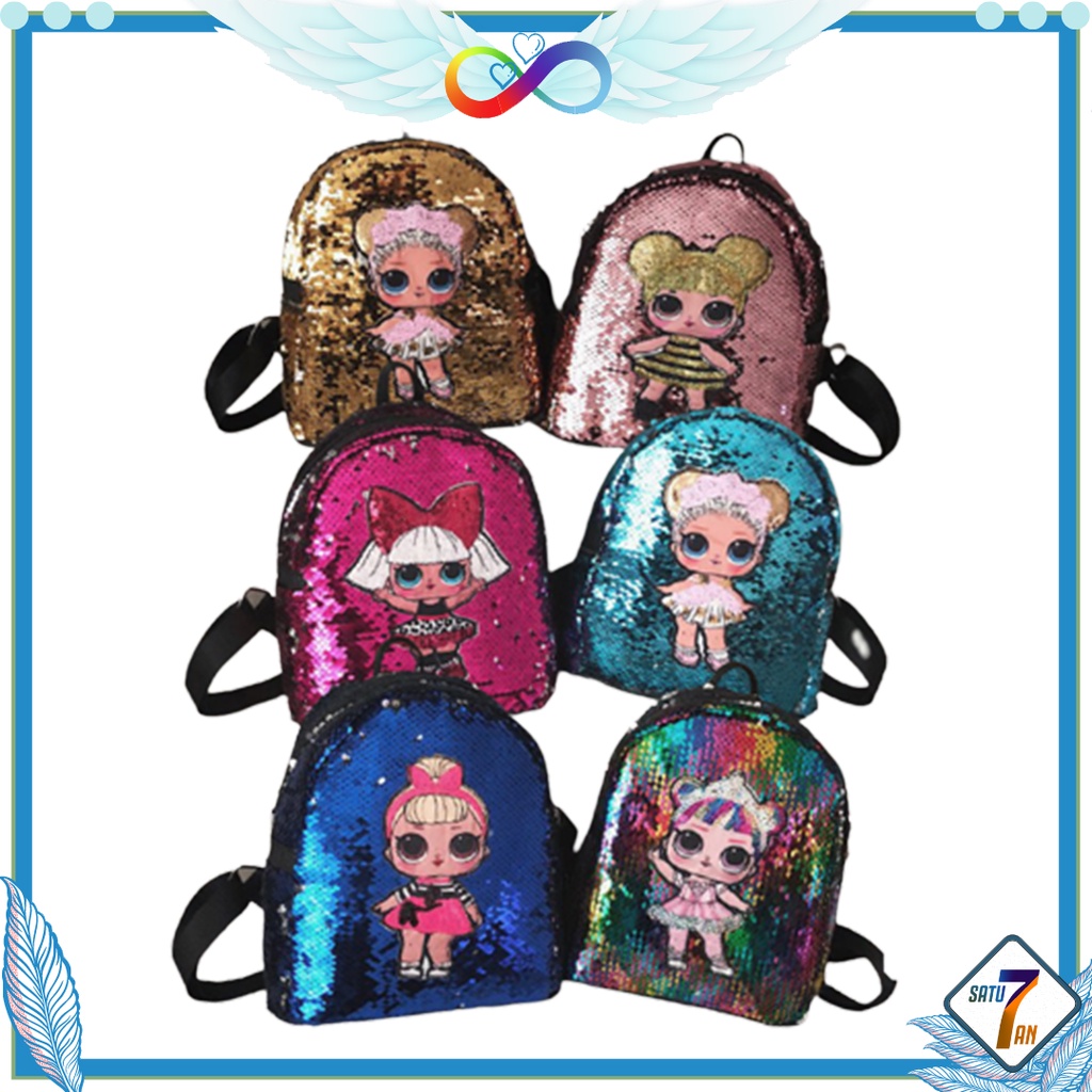 Satu7an T159 TAS RANSEL ANAK SEQUIN USAP TAS LOL GLITTER TANPA TELINGA  BACKPACK CHILDREN