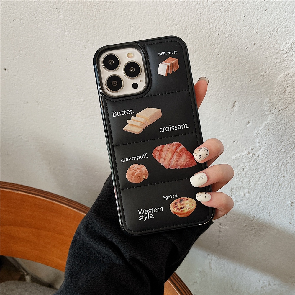 Soft Case Bahan TPU Desain Makanan Kue Roti 6D Garis Glossy Untuk IPhone 14 13 12 11 Pro Max