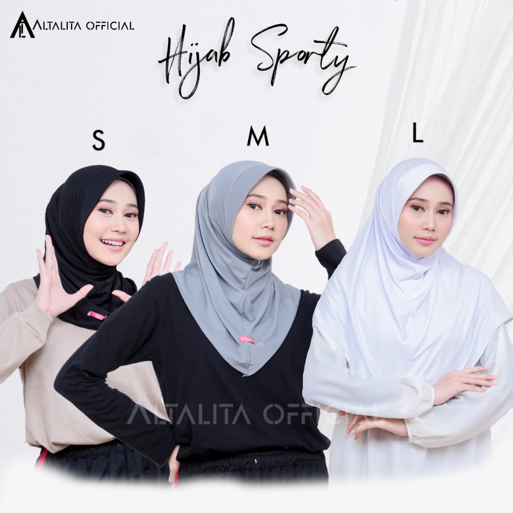 Altalita - Kerudung Instan Bergo Sport All Size Ukuran S M L Terbaru | Hijab Instant Sekolah pet Antem Bahan Jersey Premium | Jilbab Sporty Instan Olahraga Volly Futsal Badminton Menutup Dada