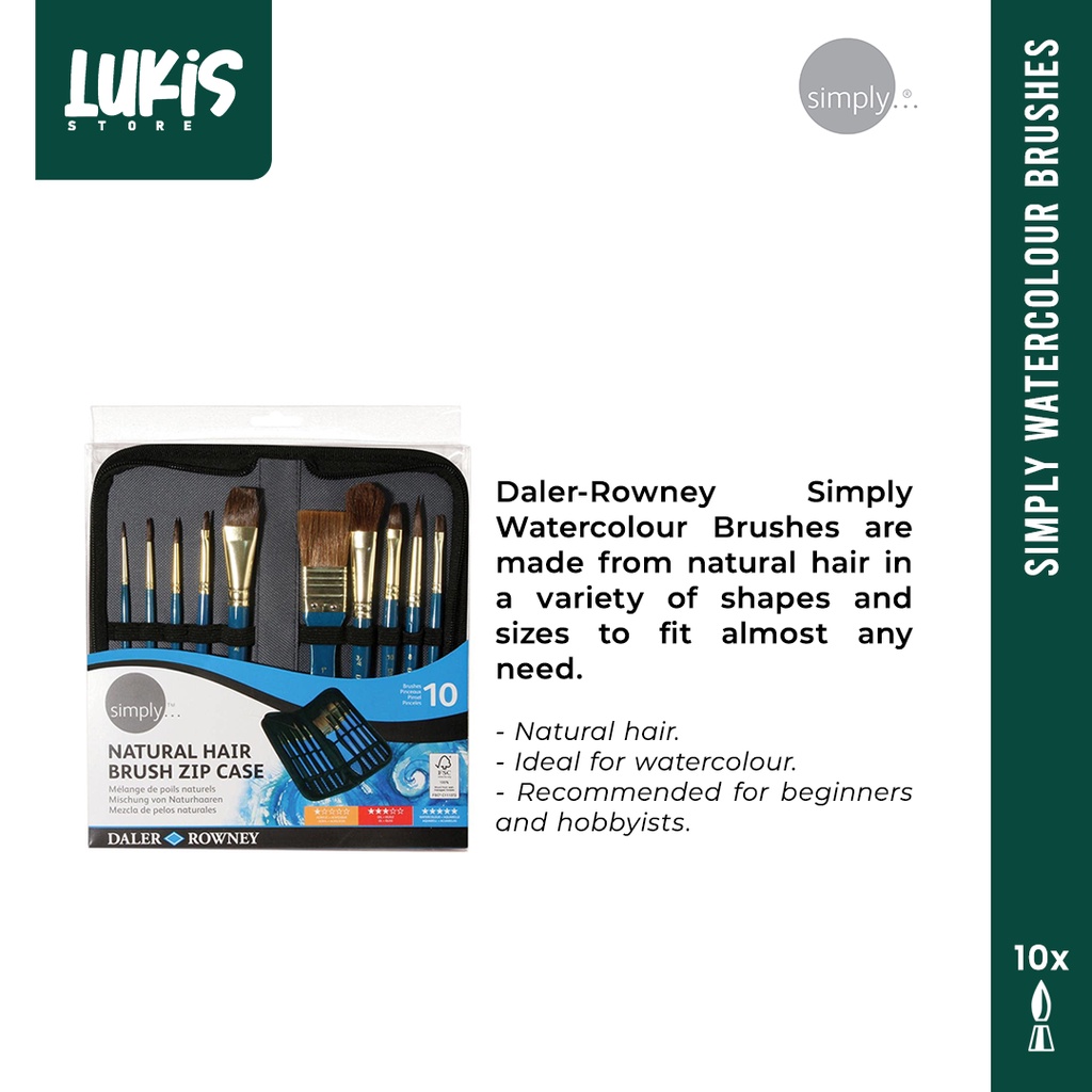 

Kuas Cat Air Untuk Pemula SIMPLY Brush Natural & Synthetic Short Handle SET Zip Case (10 pcs)