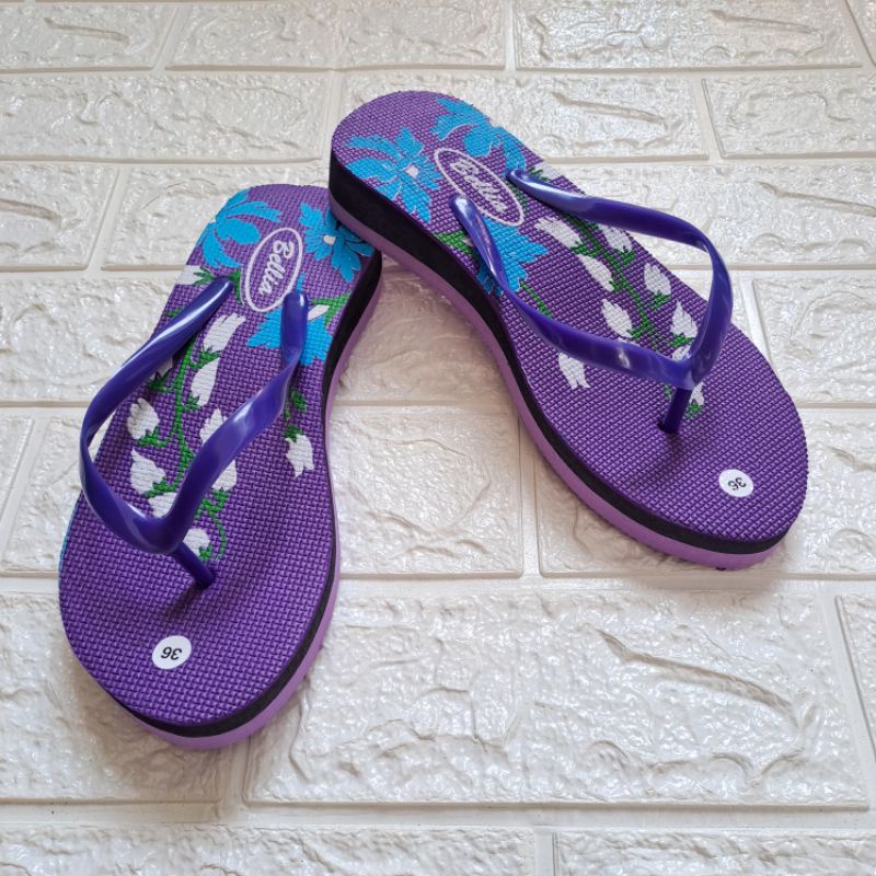 SANDAL JEPIT WADGES TINGGI SPONS WANITA SANDAL RUMAHAN MOTIF MELATI Bahan Spons Ringan