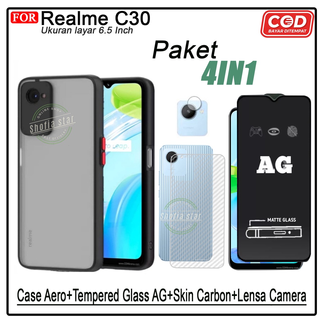 PAKET 4IN1 Case Realme C30 C30s Softcase Aero Dove Black Premium Protect Casing