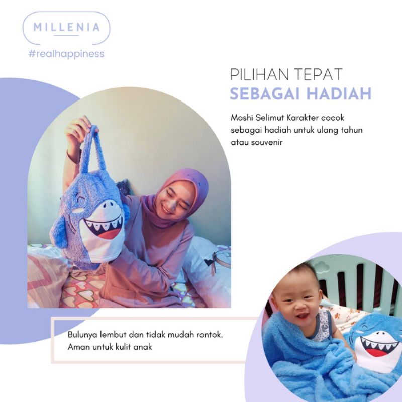 Blanket Moshi Millenia Lembut Halus Nyaman Portabel Selimut Karakter Multifungsi
