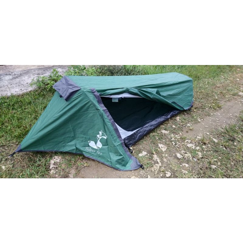 Tenda 1P Silver Fox, Double layer, alas terpal, frame  fiber, ringan dan tahan air
