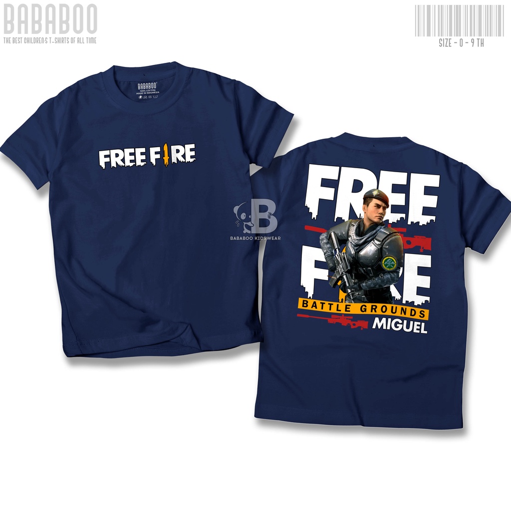 Bababoo Kaos Free Fire Anak FF Miguel Gaming - Baju Distro Anak 0-10 Tahun Laki Laki Perempuan - Ata