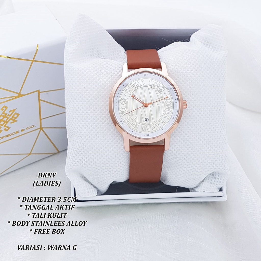 (FREE BOX) JAM TANGAN WANITA FASHION TALI KULIT BODY BULAT TANGGAL AKTIF
