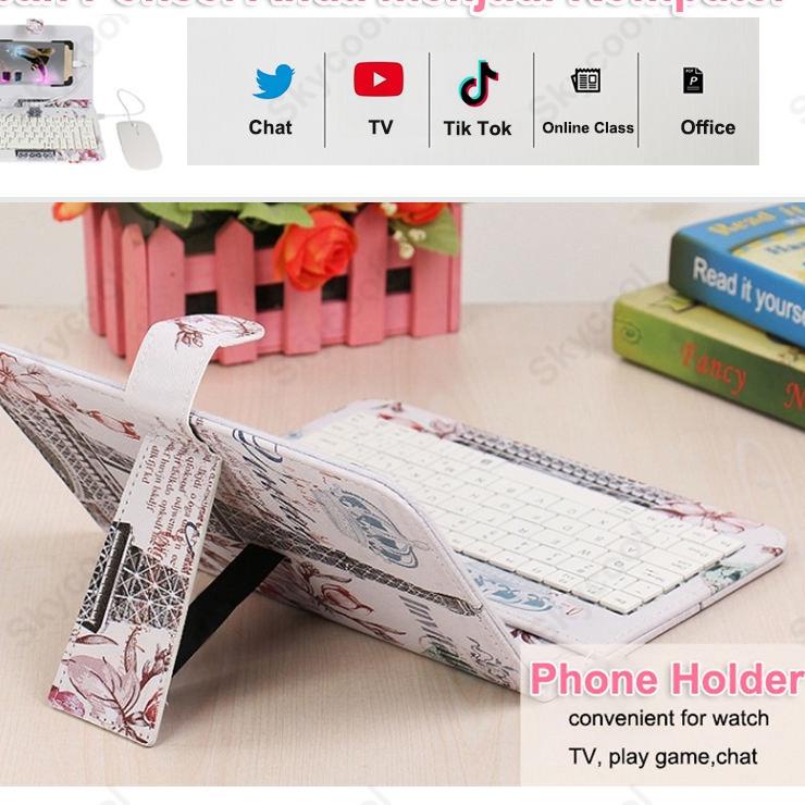 Terpercaya Portable Keyboard dan mouse untuk hp Android dengan Lucu PU Kulit Kasus Mini Keyboard hp 