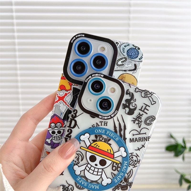 Soft case Magnetik Transparan Motif Kartun One Piece Untuk iphone 14 pro max 14 plus 13 12 11 pro max