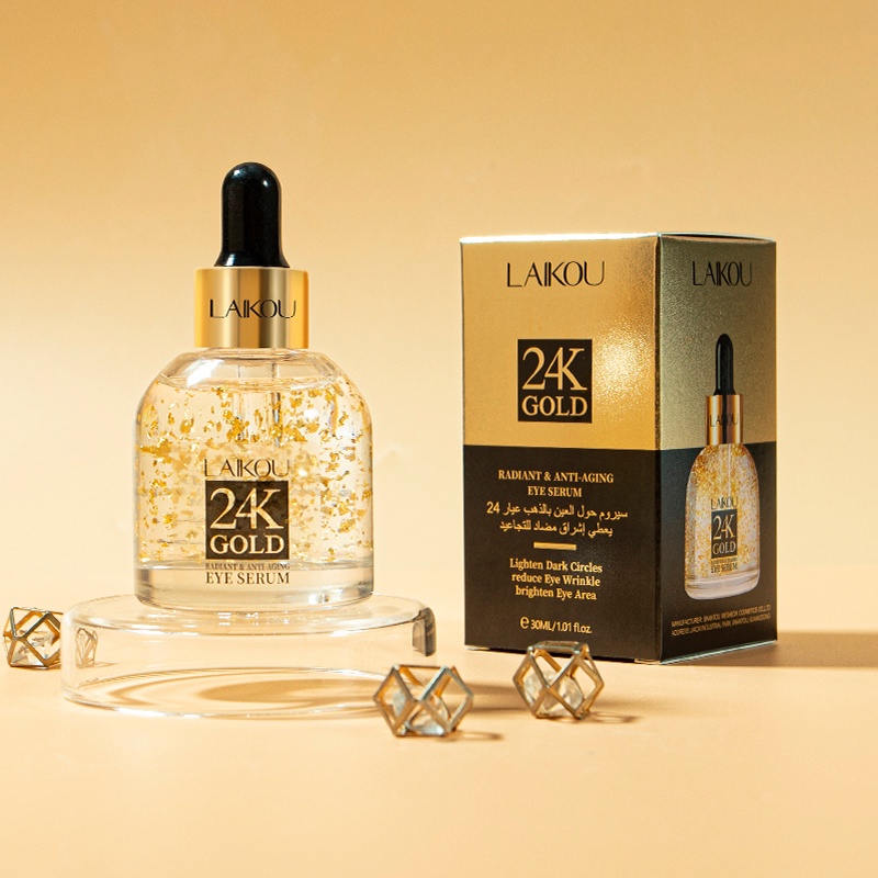 LAIKOU 24K Snail Serum Essence Memudarkan Mata Panda Menghilangkan Kerutan Lingkaran Hitam pada Mata 30ml