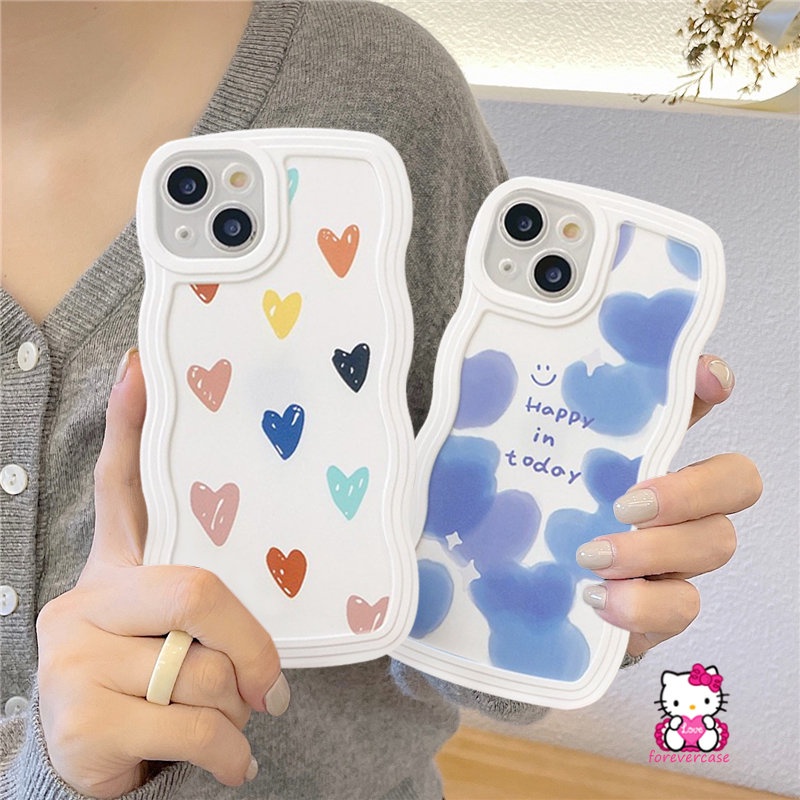 Casing Tepi Bergelombang Realme C53 C21Y C15 C35 C25s C11 2021 C25Y C12 C3 5i 6i 5s 5 C11 C25 C20 C20A C1 Ins Fashion Cute Love Heart TPU Anti Jatuh Punggung Soft Case Cover