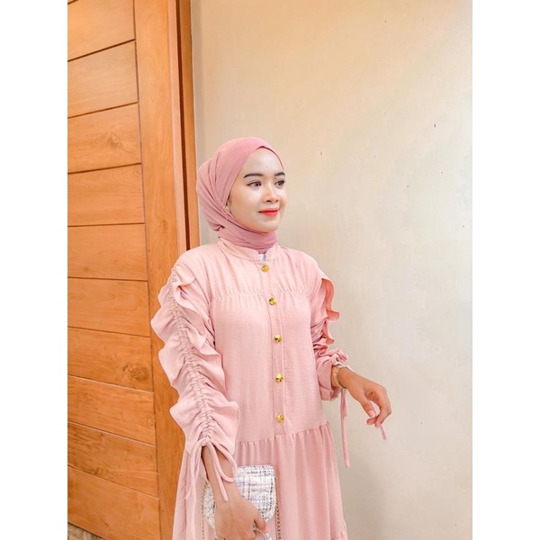 shella dress (READY STOK) dress serut tangan kekinian busui friendly dress crinkle airflow premium outfit kondangan ootd selebgram lamaran wisuda dress lime bata gamis muslim murah gamis serut gamis kupu midi dress tangan serut