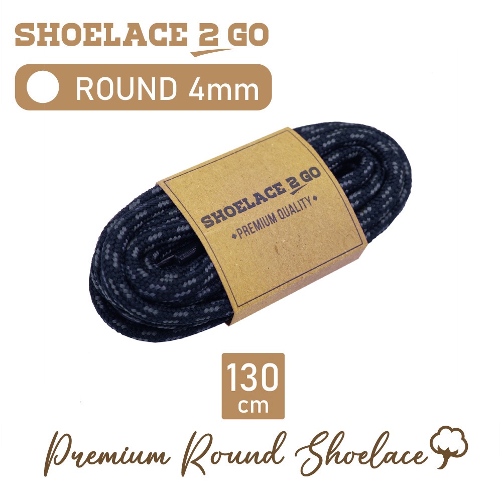 SHOELACE 2 GO PREMIUM TALI SEPATU MOTIF BULAT ROUND N5A - DEEP NAVY WITH GREY STRIPES - 130CM