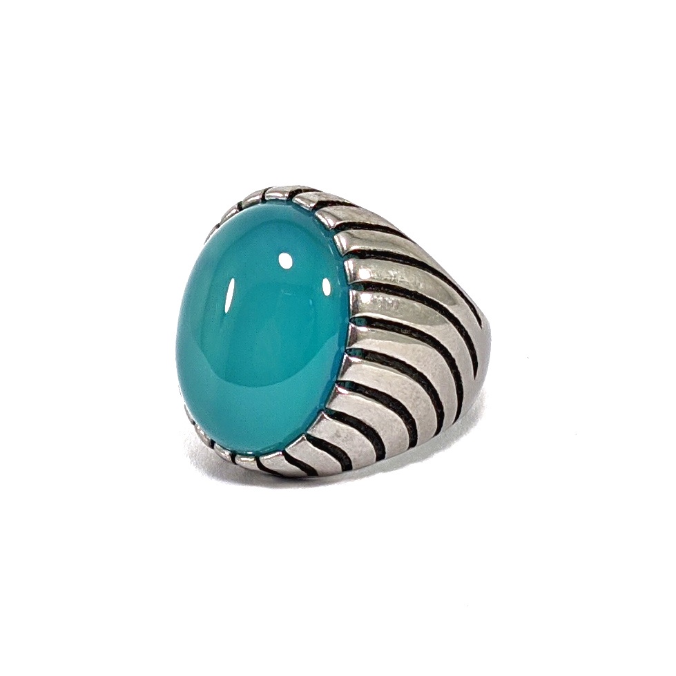 Natural Cincin Titanium Batu Akik Calchedony Blue Tosca Mantap