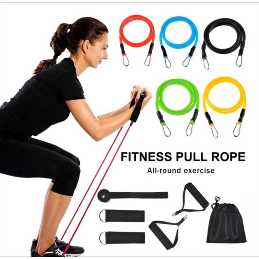 Pull Rope Fitness 11pcs Tali Resistance Band Pilates Yoga Gym Door