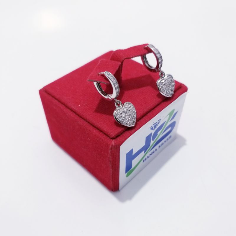 Anting Perak Asli Silver 925 Lapis Emas Putih Model Jepit Agogo Love - Anting Wanita Anti Karat