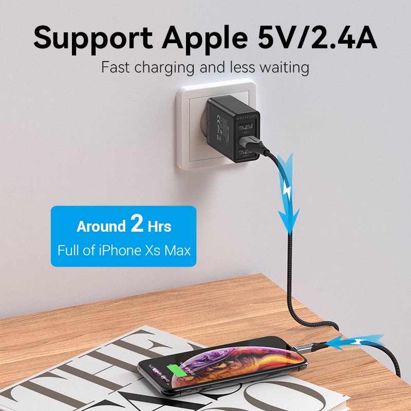 Vention Adaptor Kepala Charger 3in1 USB-A 17W Apple Samsung Xiaomi FEA