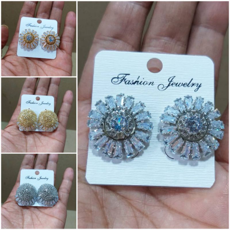 Anting tusuk zircon giwang tusuk giwang jepit