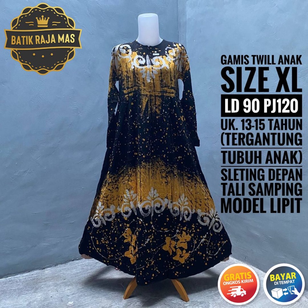 Gamis Anak Perempuan Tanggung Motif Batik Abstrak Syari Raya Lebaran Kekinian Terbaru Rayon Twill Or