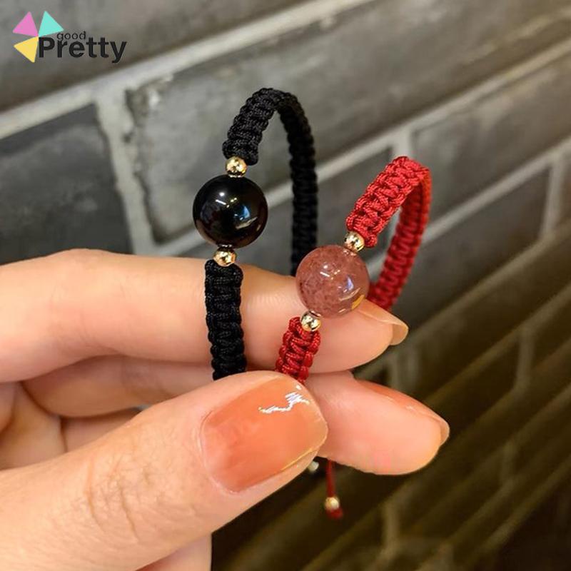 Gelang Tenun Pasangan Obsidian Rasa Desain Niche Temperamen Sederhana Tali Gelang Kristal - PD