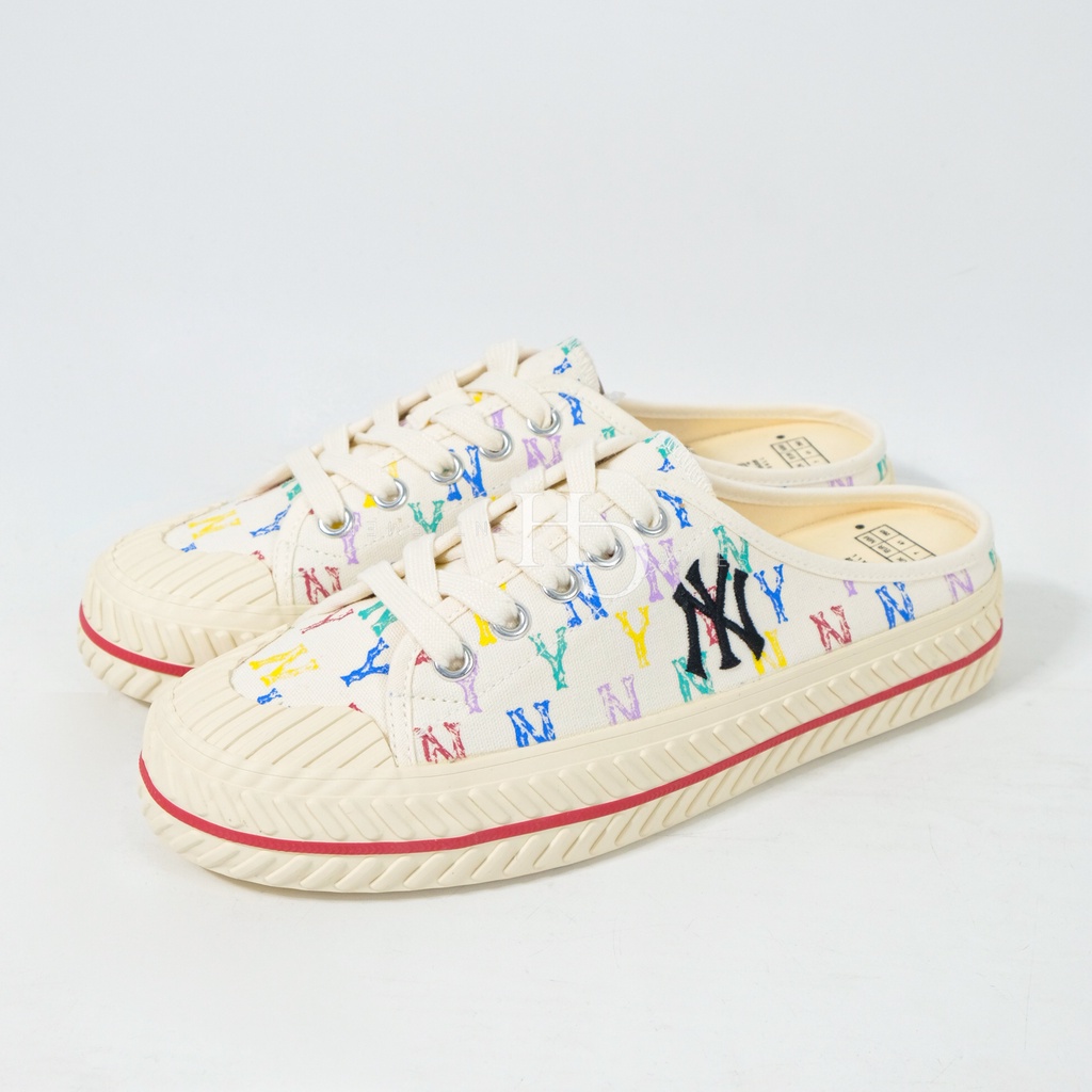 MLB NY Yankees Playball Mules Monogram Rainbow White 100% Original