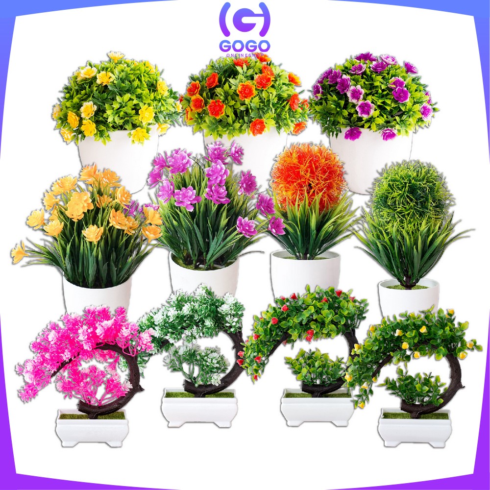 GOGO-C35-37 Ornamen Pot Bonsai Pajangan Dekorasi Rumah Tanaman Bunga Hias Plastik Artificial Flower