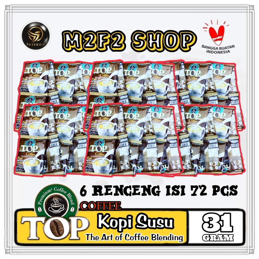 

TOP Premium Coffee Blend Kopi Serbuk Susu + Gula Instant Sachet - 31 gr (Kemasan 6 Renceng)