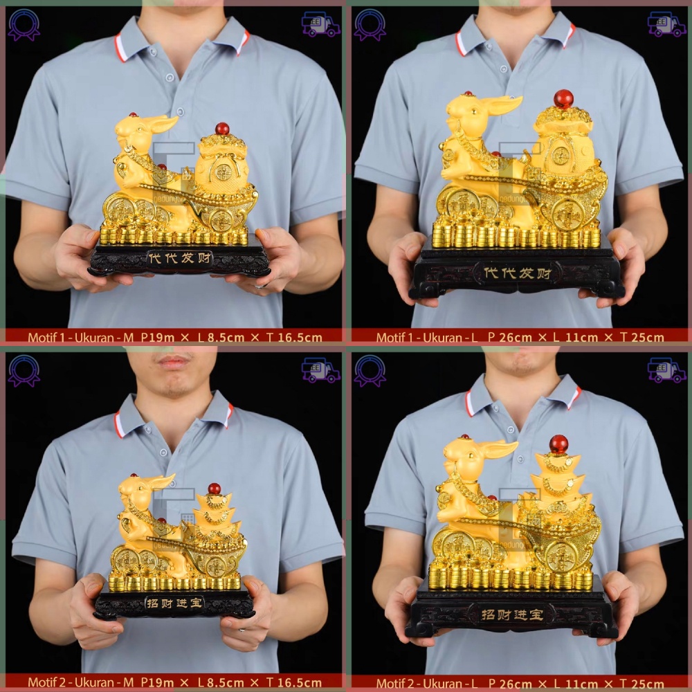 Pajangan Patung Hiasan Dekorasi Kado Hadiah Imlek Sincia Feng Shui Shio Sio Sheshio Hewan 12 Animal Zodiak Bintang Rabbit Rejeki Keberuntungan Fengshui Tahun Baru Cina Sio Kelinci Yenpao Yuanbao Kantong Uang Duit 2023 Gold Emas Kuningan Doff Besar Jumbo