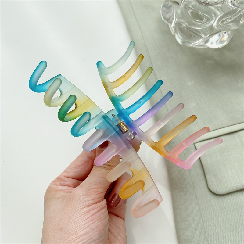 JEDAI JUMBO RAINBOW FROSTED COLOR JEPIT RAMBUT JEPITAN KOREA BESAR BIG HAIR CLAW HAIRCLIP PELANGI WARNA WARNI KOTAK SHARK BONE TULANG RAMBUT TEBAL AKSESORIS KOREAN