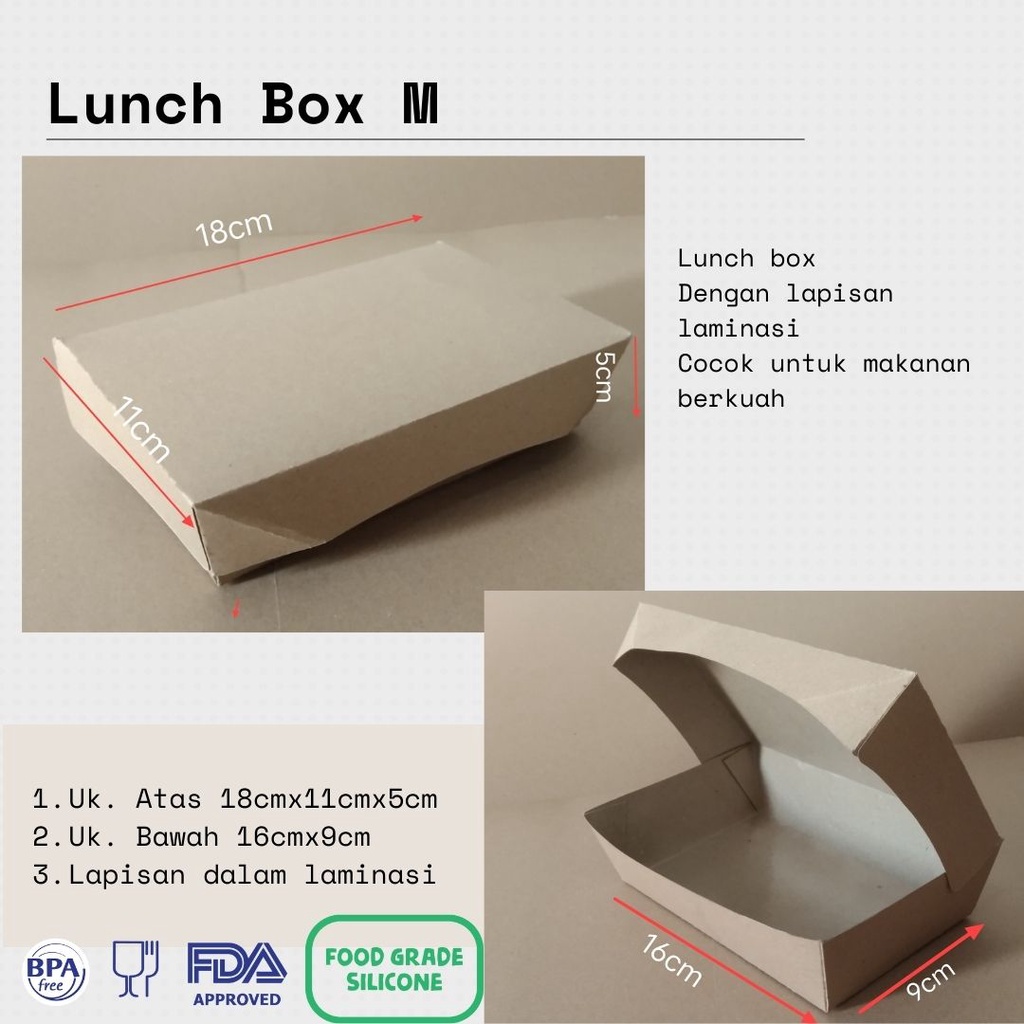 Lunch box panjang/box kraft/kotak makan bahan kraft M/kotak makan laminasi/kotak kuah
