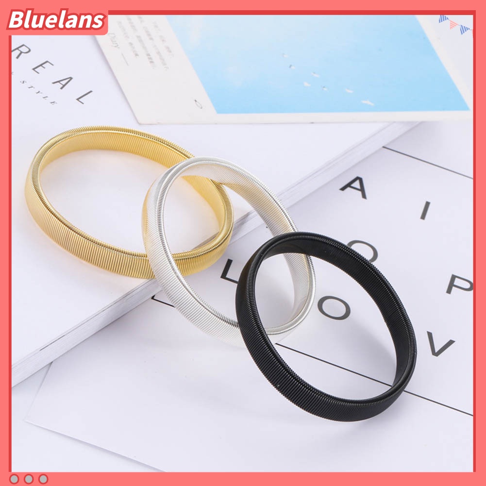 [bluelans]Simple Men Spring Cuff Bartender Bangle Elastic Wristband Ring Metal Bracelet