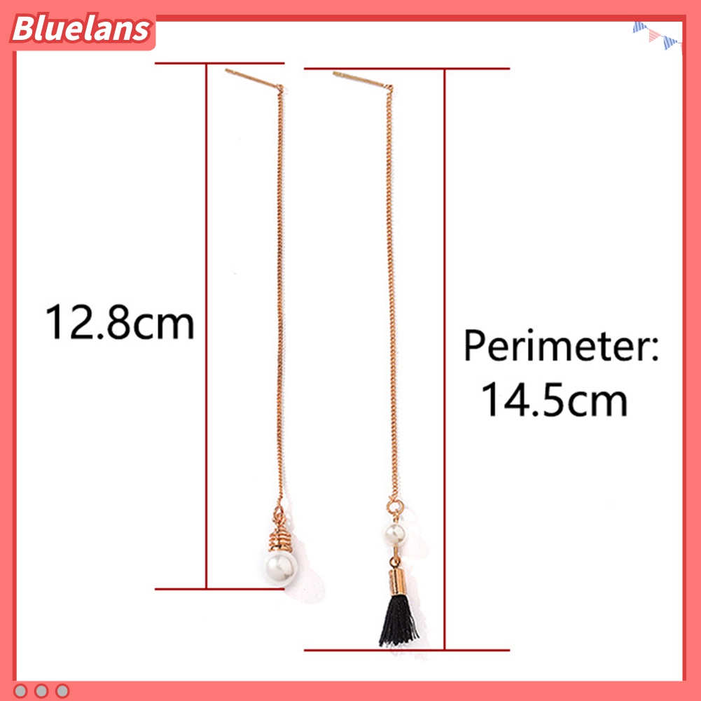 Anting Stud Rantai Panjang Rumbai Mutiara Tiruan Model Irregular Untuk Perhiasan