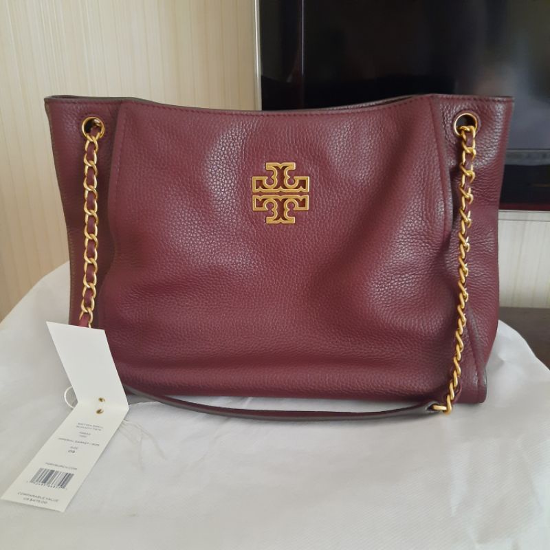 TB Britten Small Slouchy Tote Imperial Garnet (Preloved)