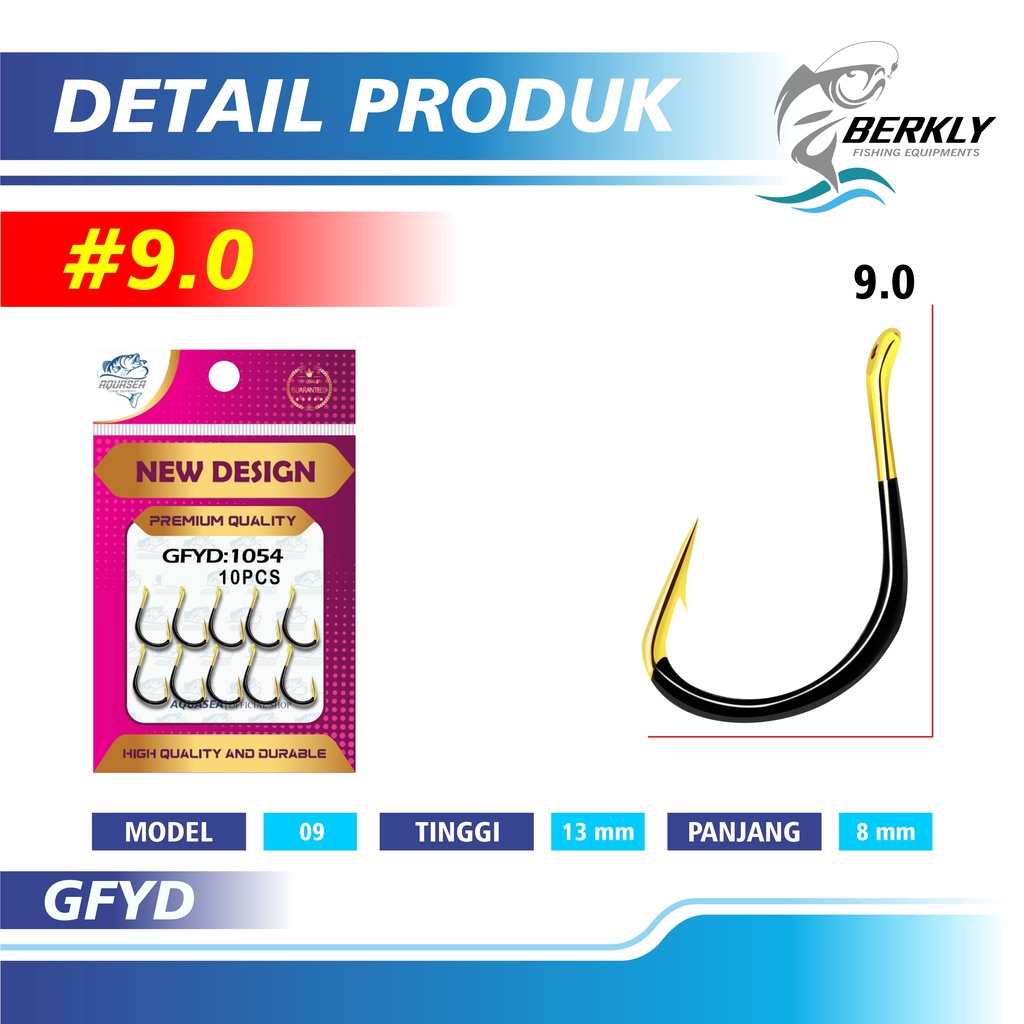 Berkly Official Shop Kail Pancing Gold Hitam 10pcs High Carbon Steel Barbed Fishing Hook Tackle Kail GFYD-9.0#10pcs