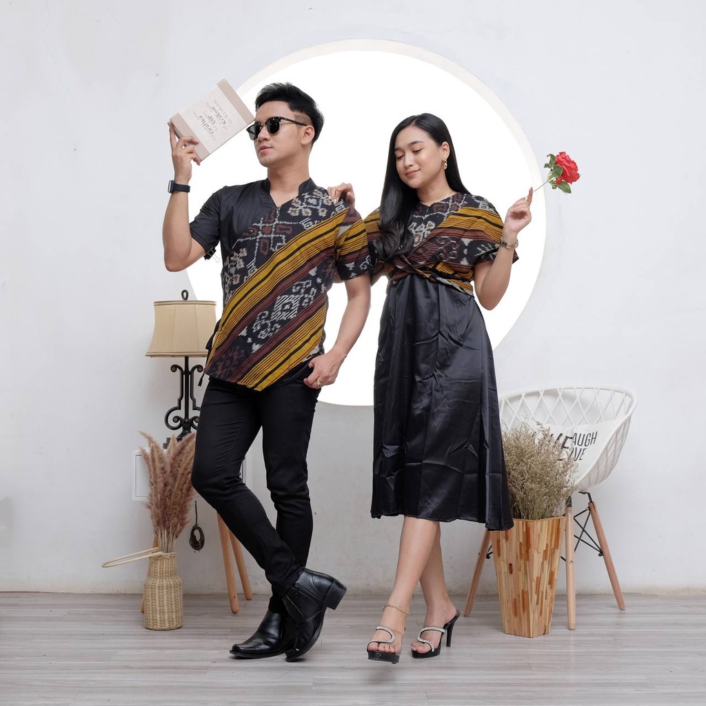 DRESS KIRANA CAPPUCINO &amp; KEMEJA FAJAR TENUN DEBBY STORE COUPLE TENUN KONDANGAN