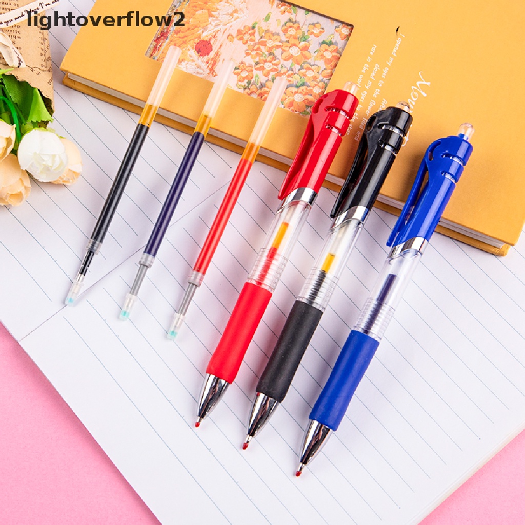 (lightoverflow2) 1 Pulpen + 10 Refill / 50Pcs Refill Tinta Gel Tekan Manual Untuk Sekolah / Kantor