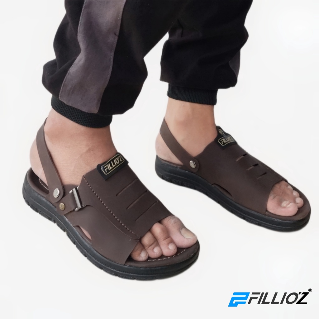 Fillioz Steven Sandal Pria Kulit Let Gunung Anti Slip Elastis Lentur Original