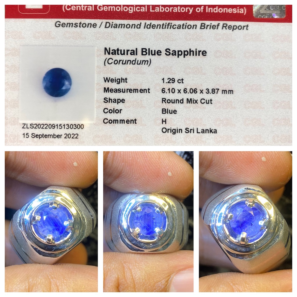 Natural 1.29ct Batu Blue Sapphire Safir Srilanka Ceylon Ring Perak