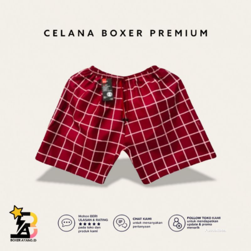 Celana boxer pendek distro pria dan wanita premium motif kotak merah murah