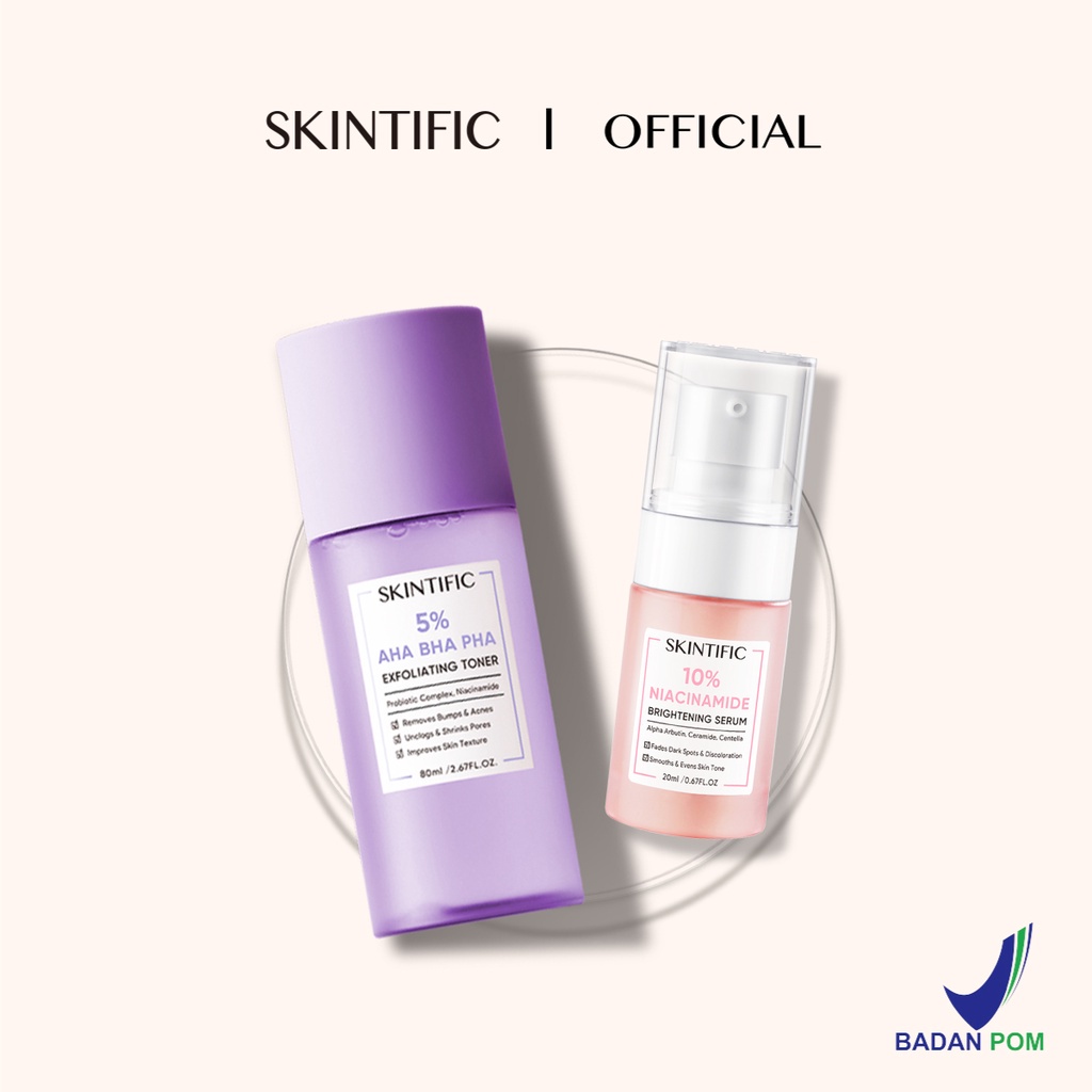 SKINTIFIC - Radiant Skin Set / 5% Aha Bha Pha Exfoliating Toner + 10% Niacinamide Brightening Serum Serum Mencerahkan【BPOM】