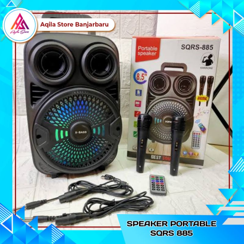 Speaker BluetoothTerbaru Dan Termurah 8'5 Inch SQRS 885 Bonus 2 Mic karaoke/X Bass/Sound Bass/Speake