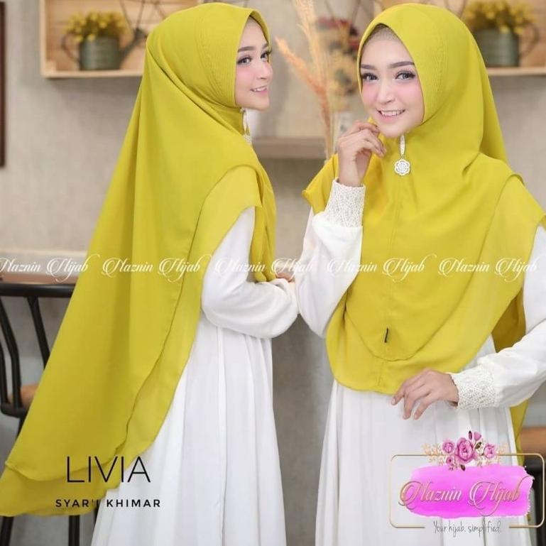 HijabMurah Jilbab Khimar Dua Layer Livia Khimar Ceruttti 2 Layer Hijab Instan Pet Antem {SLP.18Oc22ᴮ