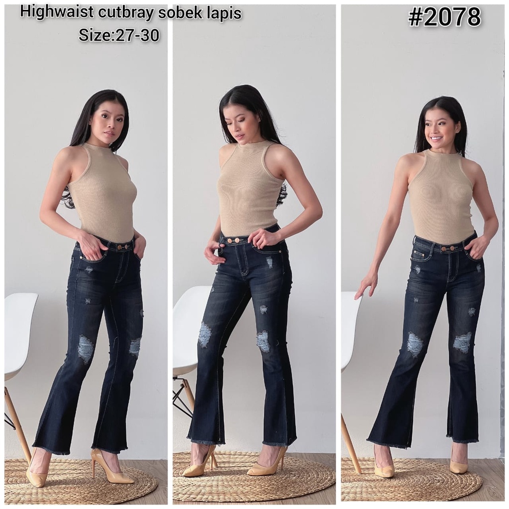 Celana Panjang Jeans Wanita Cutbray Sobek Lapis 27-30 31-34 Bisa Bayar Ditmpat(COD)