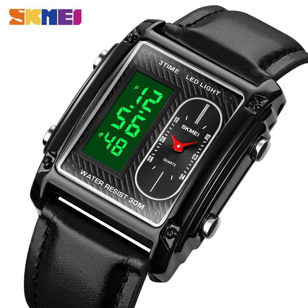 ARS - SKMEI Jam Tangan Digital Analog Pria Strap Kulit - 1868